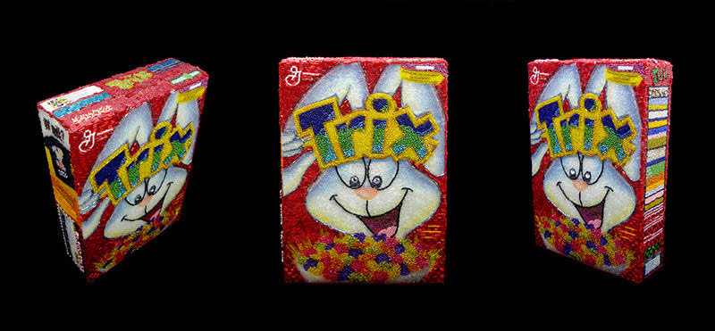 Trix Cereal Linda Dolack Food Sculpture Glass Beads Hand Sewn Mixed Media Art